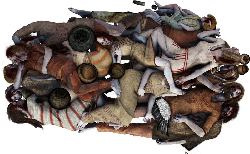 Artist’s reconstruction of the grave, showing how the bodies were positioned.